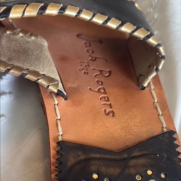 Jack Rogers Black and Gold Leather Sandals - Picture 2 of 5